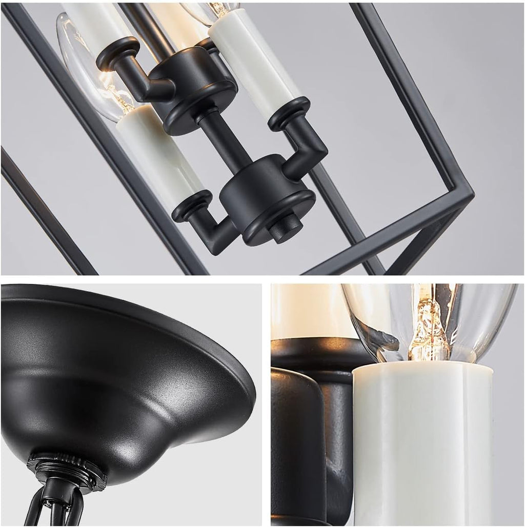 Black 4-Light Iron Cage Pendant Ceiling Light O8569