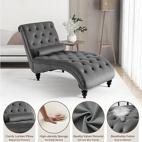 Modern Velvet Chaise Lounge Chair with Toss Pillow S2447