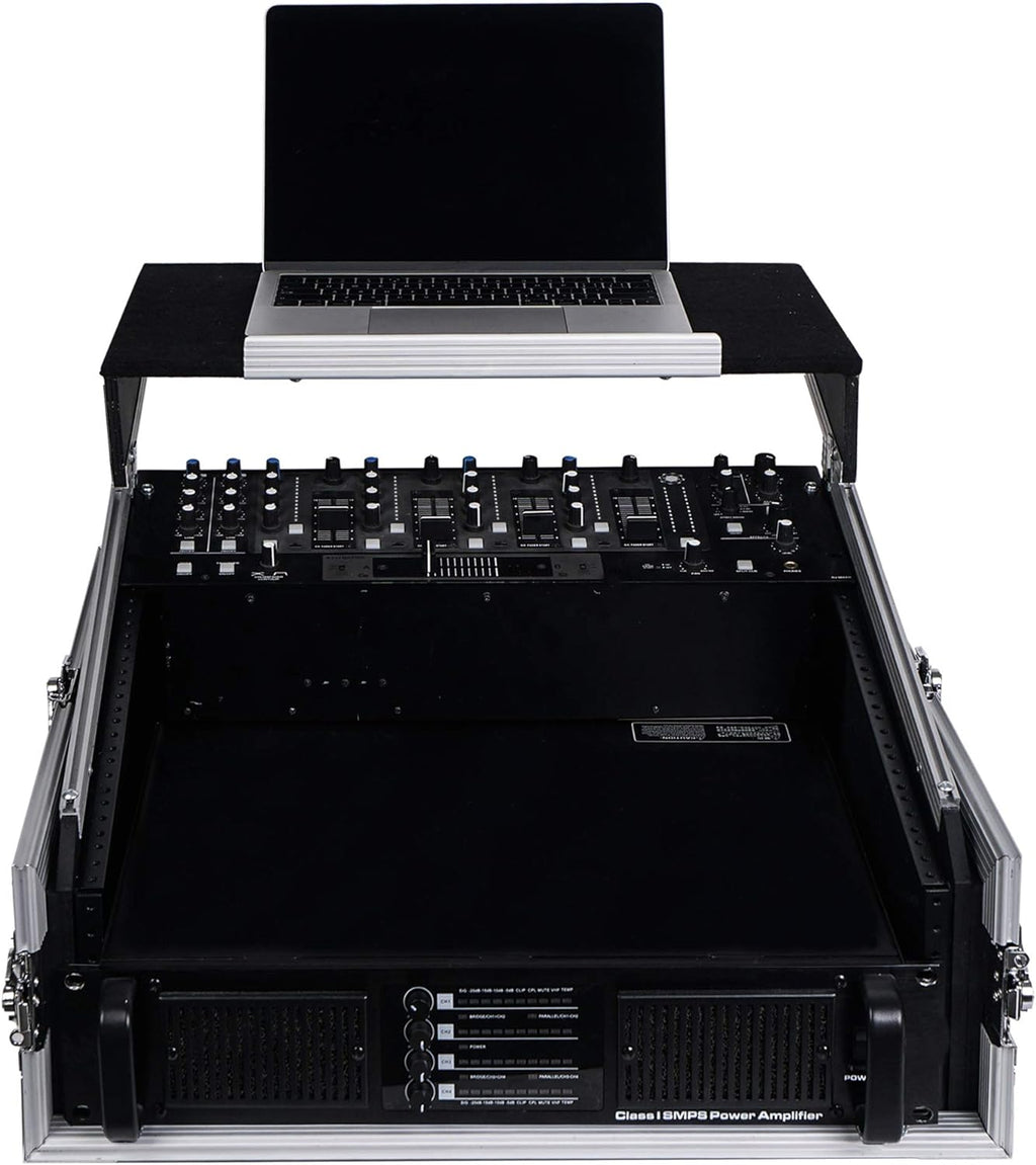 4U PA DJ Rack Road Case with 11U Slant Mixer Top, 20’’ Rackable Depth, 4-Space Size J523