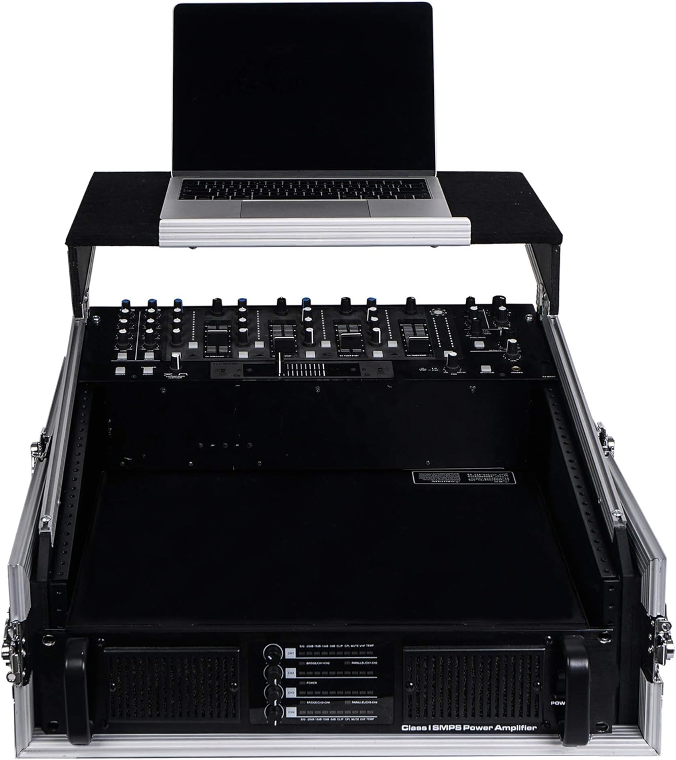 4U PA DJ Rack Road Case with 11U Slant Mixer Top, 20’’ Rackable Depth, 4-Space Size J523