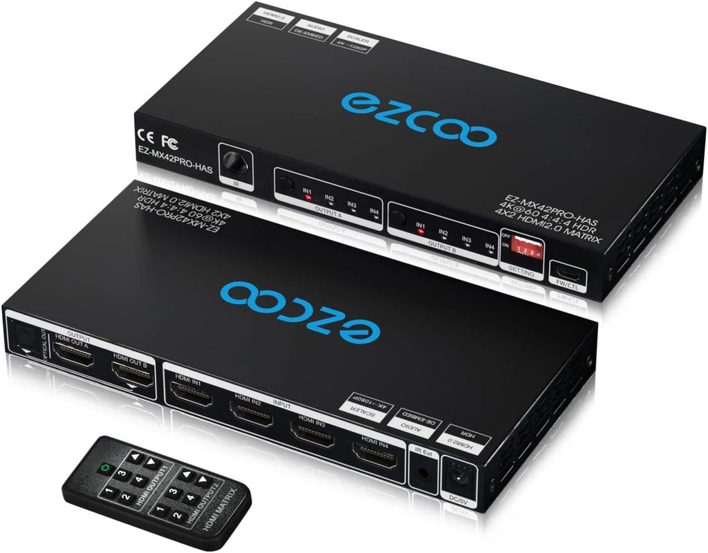 HDMI Matrix 4 In 2 Out 4K 60Hz HDR 10 SPDIF 5.1CH Audio Extractor I230137