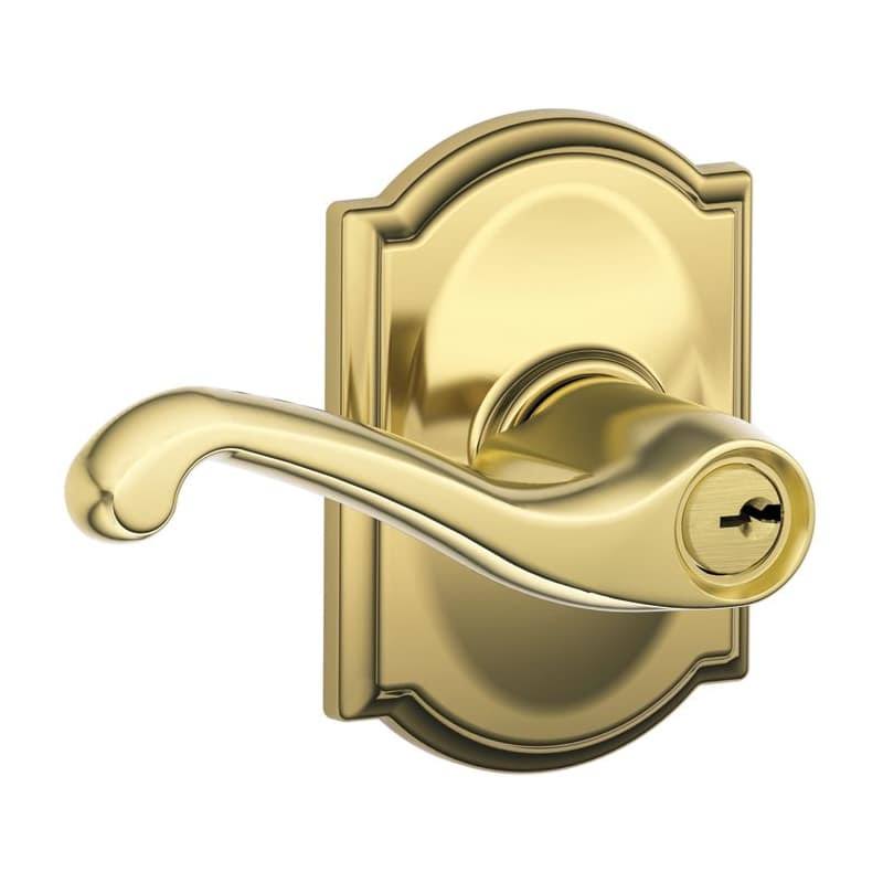 Polished Brass Single Cylinder Keyed Entry Door Lever Set I230301