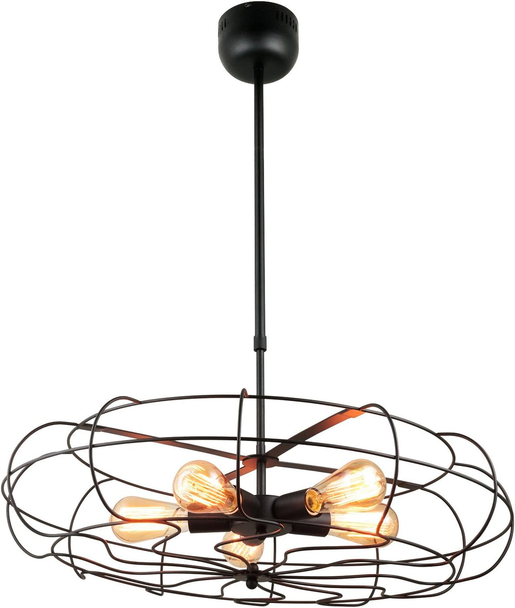 Vintage Cage Pendant Matte Black Metal Fan Style K226