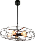 Vintage Cage Pendant Matte Black Metal Fan Style K226