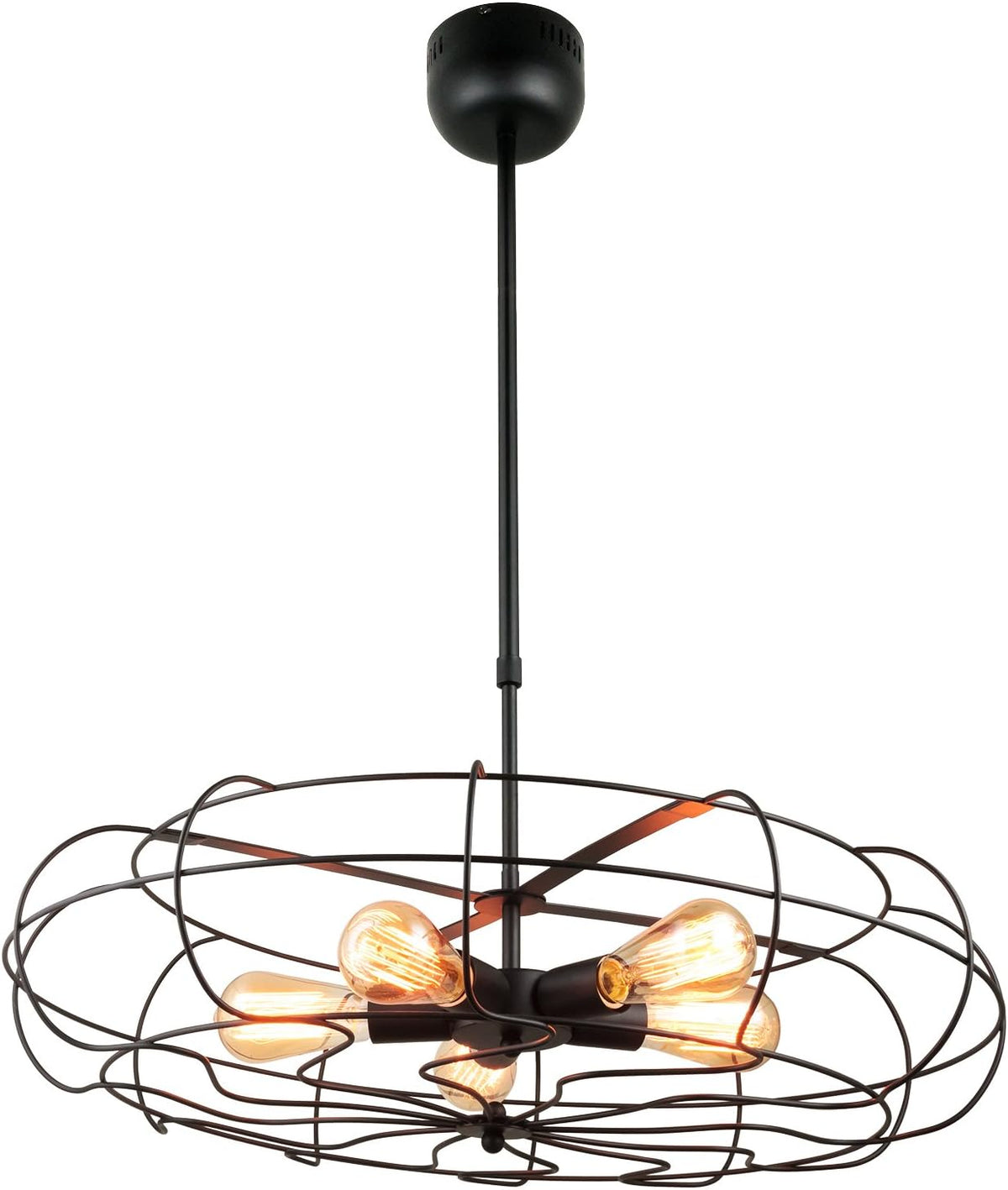 Vintage Cage Pendant Matte Black Metal Fan Style K226