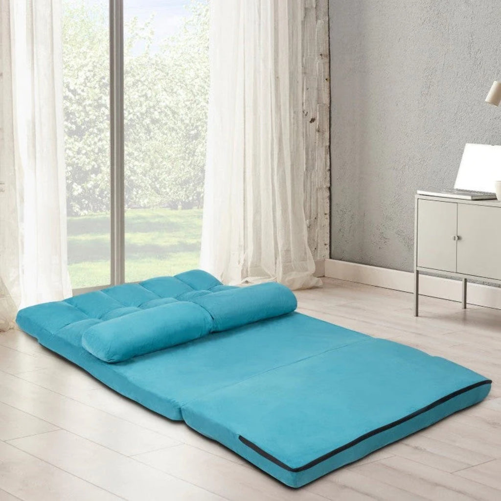 Teal Blue Foldable Floor Sofa Bed with Cloth Cover U76425