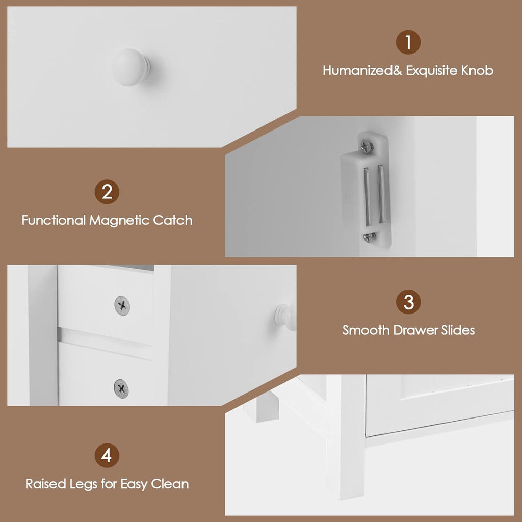 White Freestanding Wooden Bathroom Floor Cabinet, 1 Drawer & 1 Cabinet & 1 Open Shelf, Pack of 2 J531