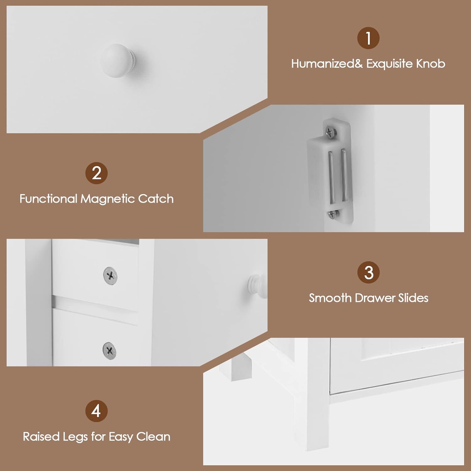 White Freestanding Wooden Bathroom Floor Cabinet, 1 Drawer & 1 Cabinet & 1 Open Shelf, Pack of 2 J531