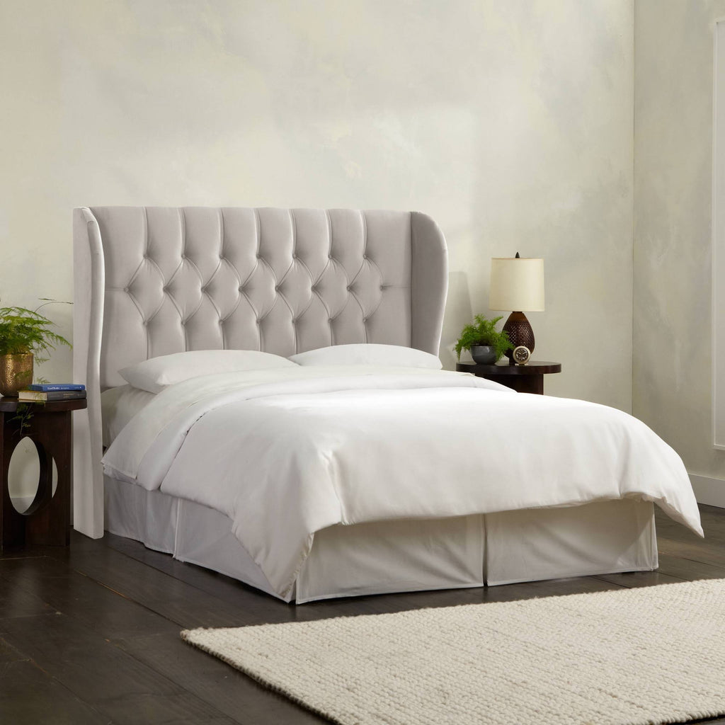 Tufted Wing Back Headboard California King Velvet Light Gray P783833