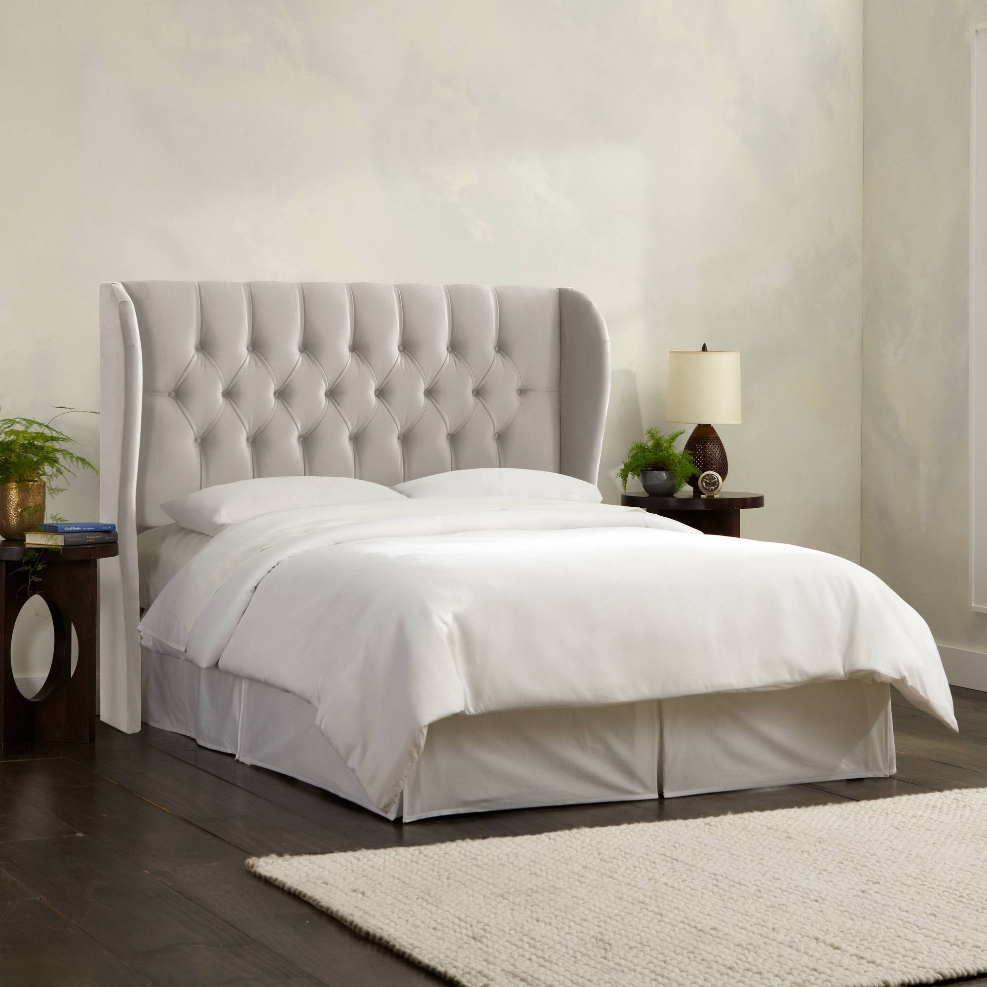 Tufted Wing Back Headboard California King Velvet Light Gray P783833