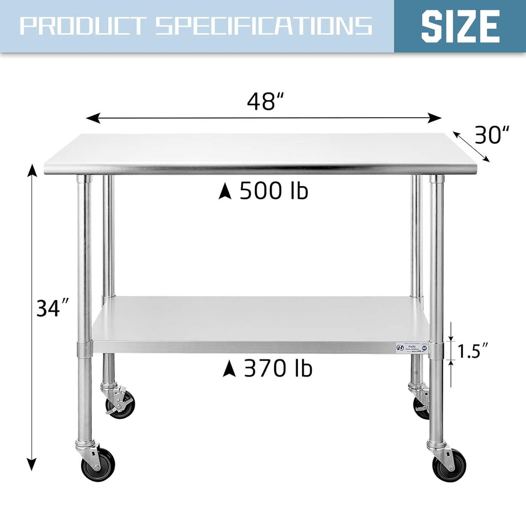 Stainless Steel Table 24 x 36 Inches with Caster Wheels and Undershelf V4870