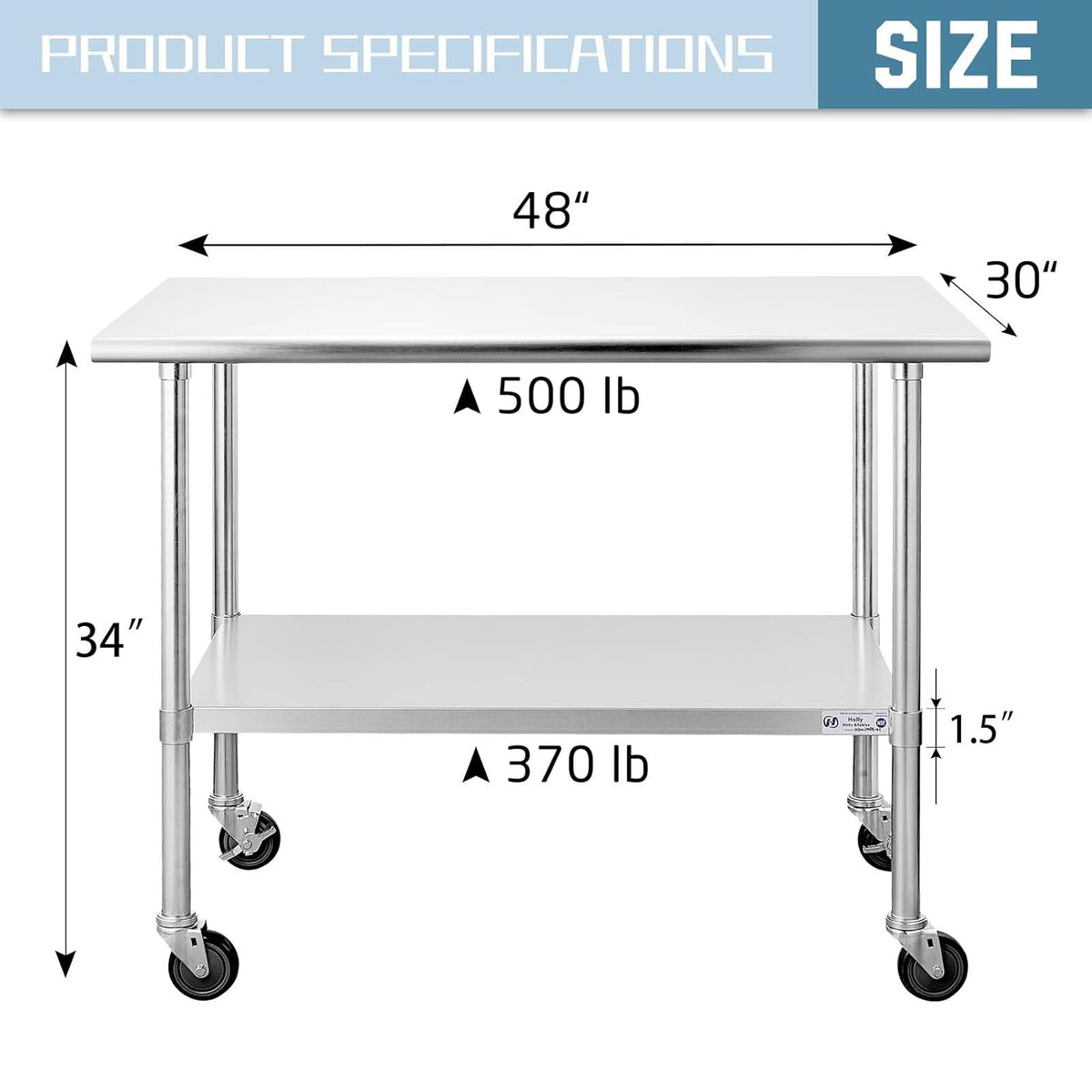 Stainless Steel Table 24 x 36 Inches with Caster Wheels and Undershelf V4870