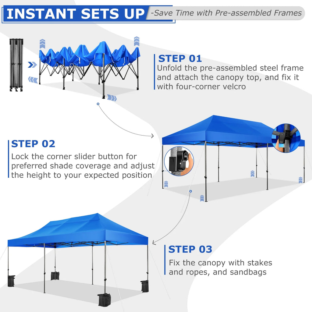 10' x 20' Pop Up Canopy Tent Straight Leg Shelter with Roller Bag, Blue X512346
