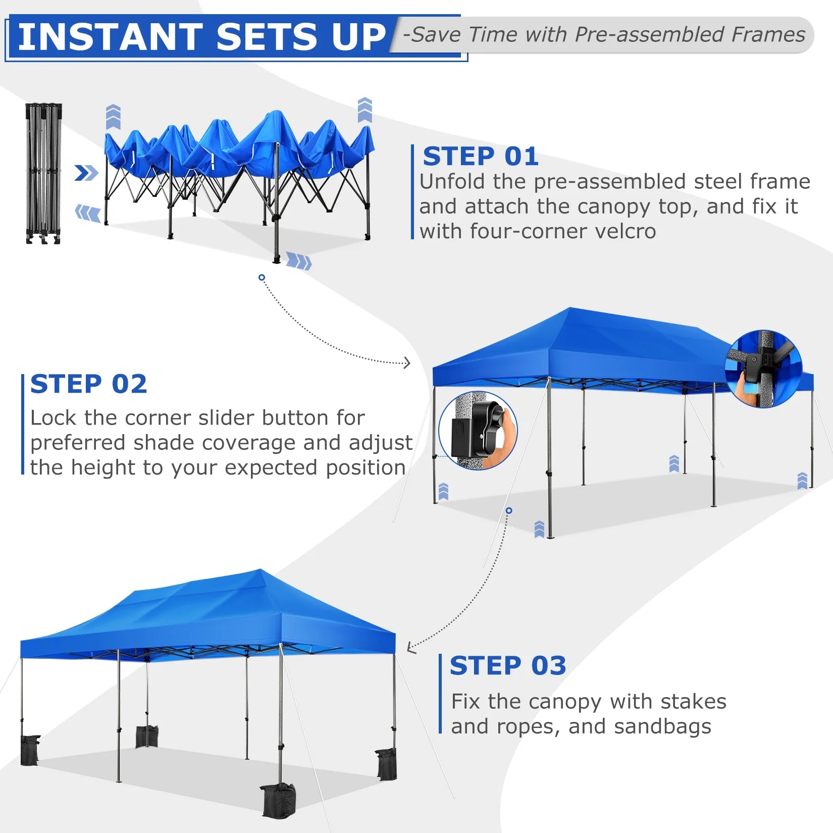 10' x 20' Pop Up Canopy Tent Straight Leg Shelter with Roller Bag, Blue X512346
