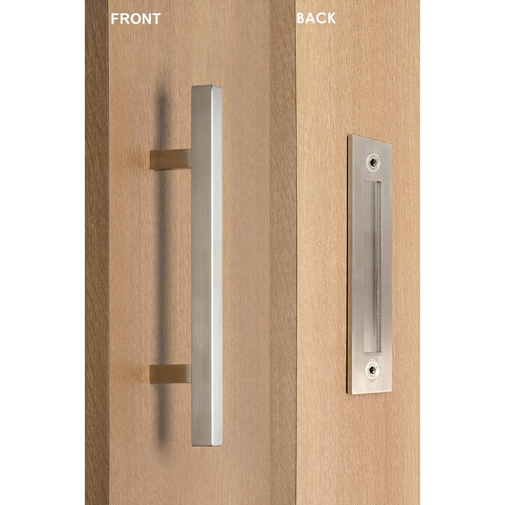 Brushed Satin Square Pull and Flush Sliding Barn Door Handle P326397