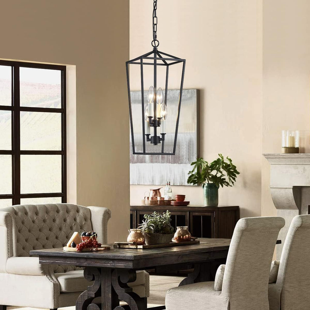 Black 4-Light Iron Cage Pendant Ceiling Light O8569
