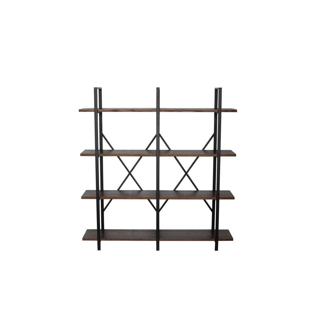 4 Tier Wood and Metal Double Bookcase, Brown and Black H30981