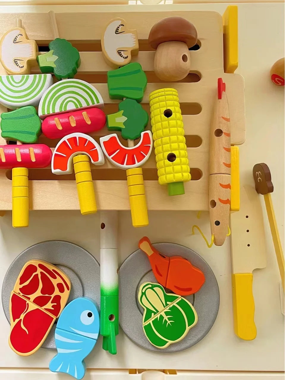 Wooden Grill BBQ Food Set Pretend Play Toy A63495