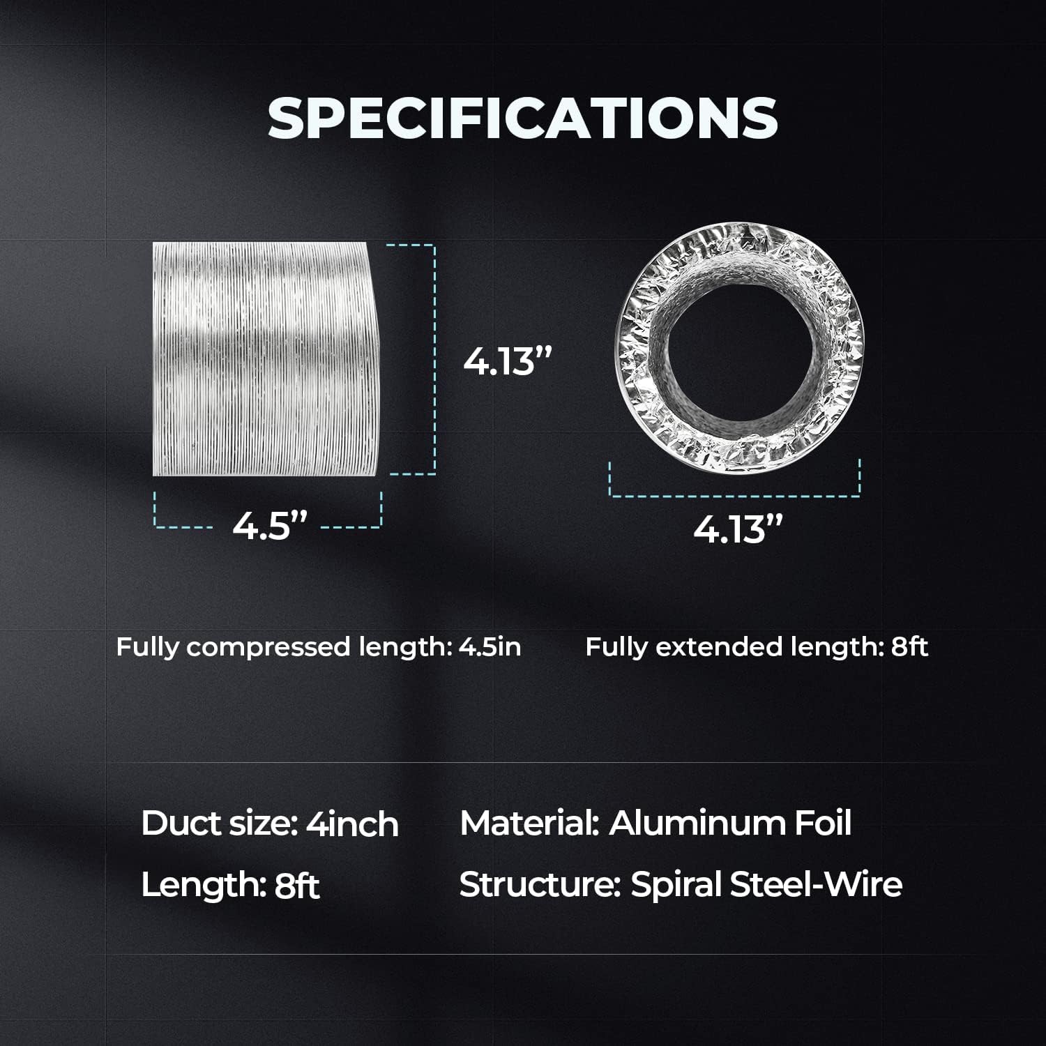 4 Inch 195 CFM Inline Fan Circulation Vent Blower with Carbon Filter, 8 Feet Ducting, 1-Pair Rope Combo, Pack of 2 W30174