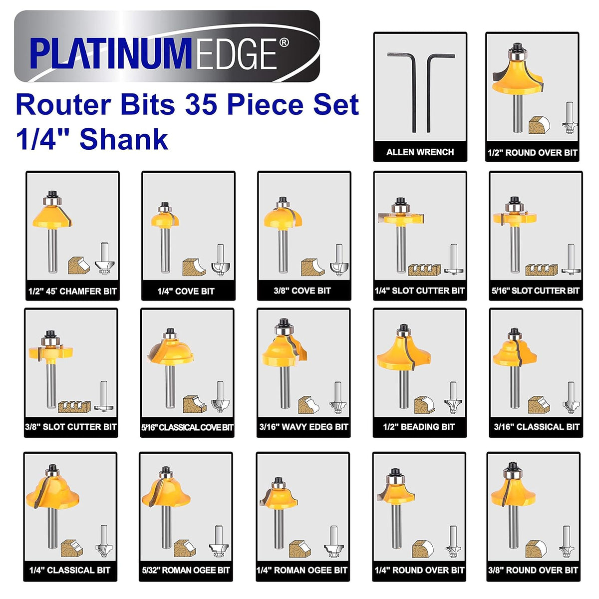 35 Piece Tungsten Carbide Router Bits Set with 1/4 Shank Z6470