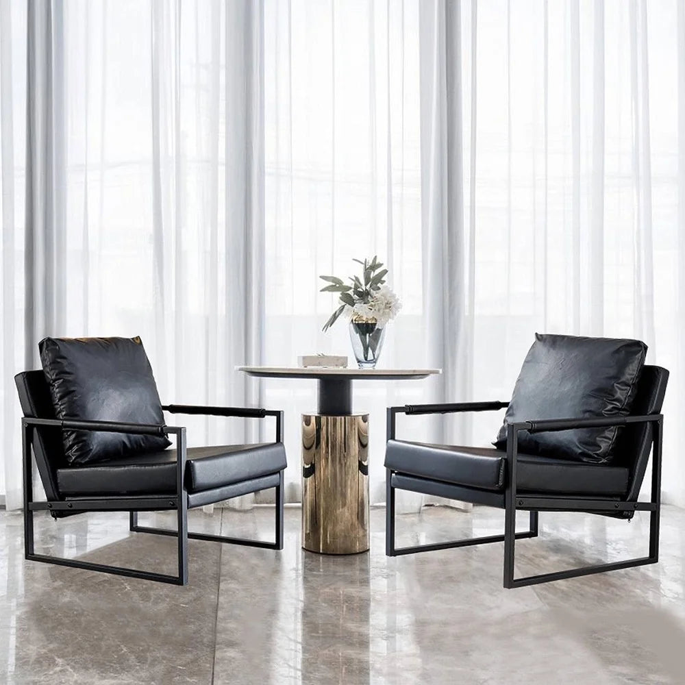 Black PU Leather Accent Chair Set of 2 with Metal Frame P528