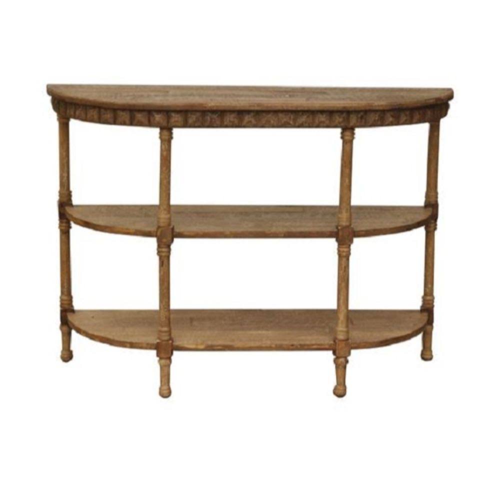 Brown Half-Moon Wooden Two Shelves Console Table Y106922