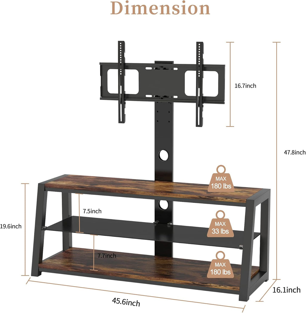 Swivel Floor TV Stand with Adjustable Tempered Wooden Shelves C540