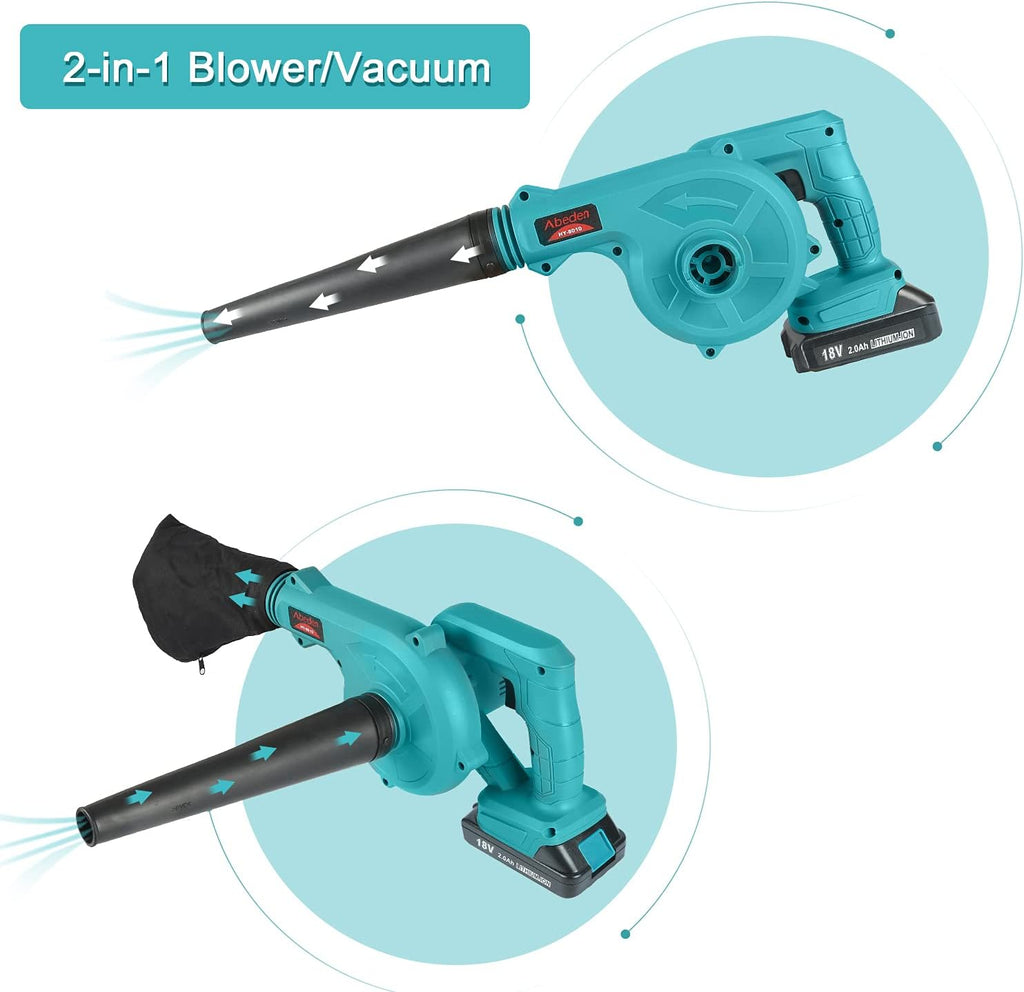Cordless 2-in-1 Electric Handheld Leaf Blower/Vacuum with 18V 2.0 Ah Lithium Battery, Pack of 2 K893210