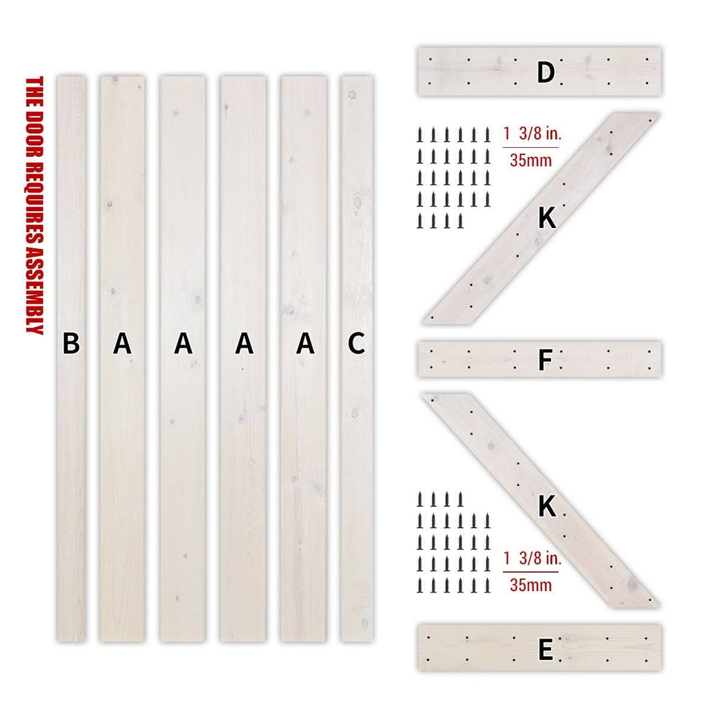 Paneled Wood Barn Door with Installation Hardware Kit B7332