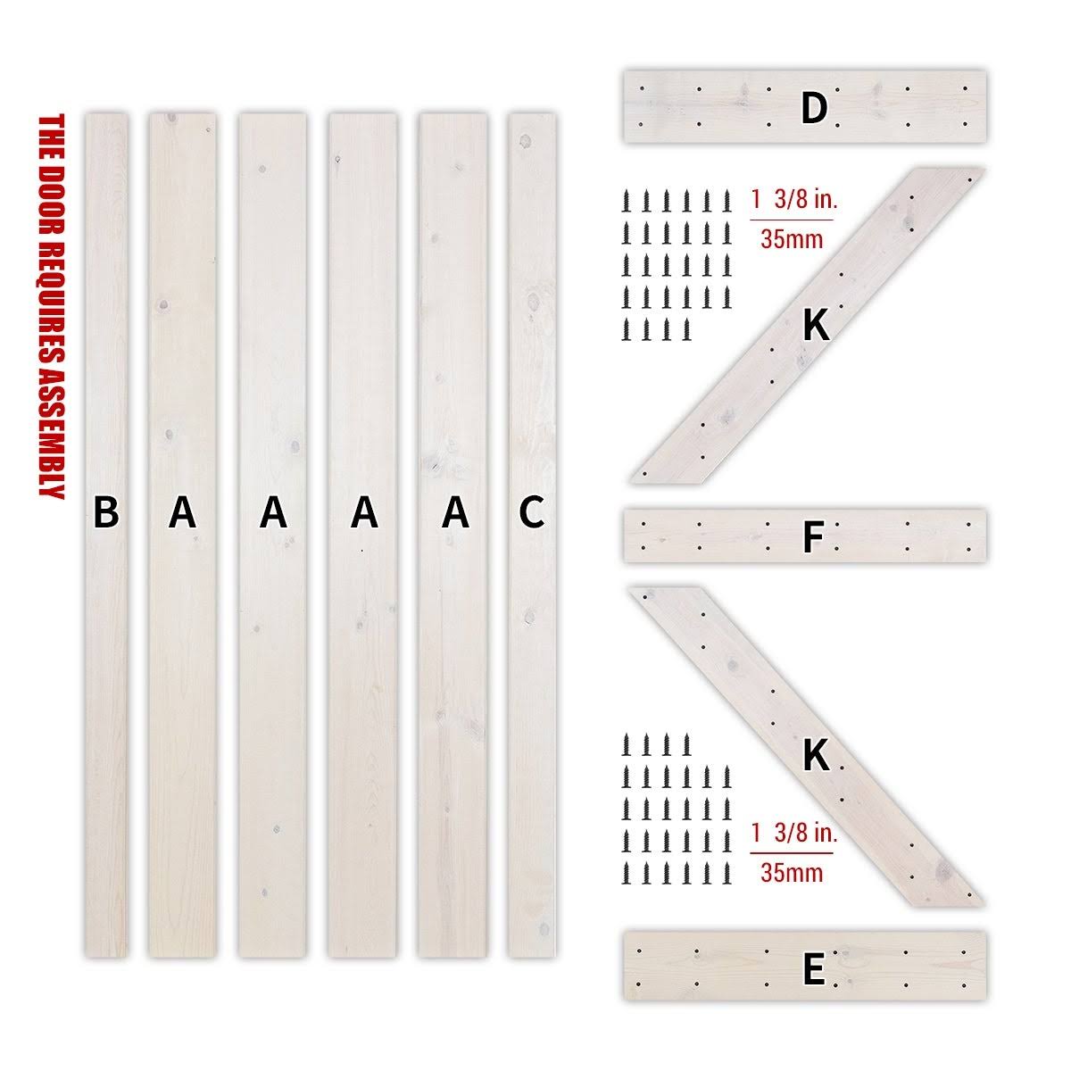 Paneled Wood Barn Door with Installation Hardware Kit B7332