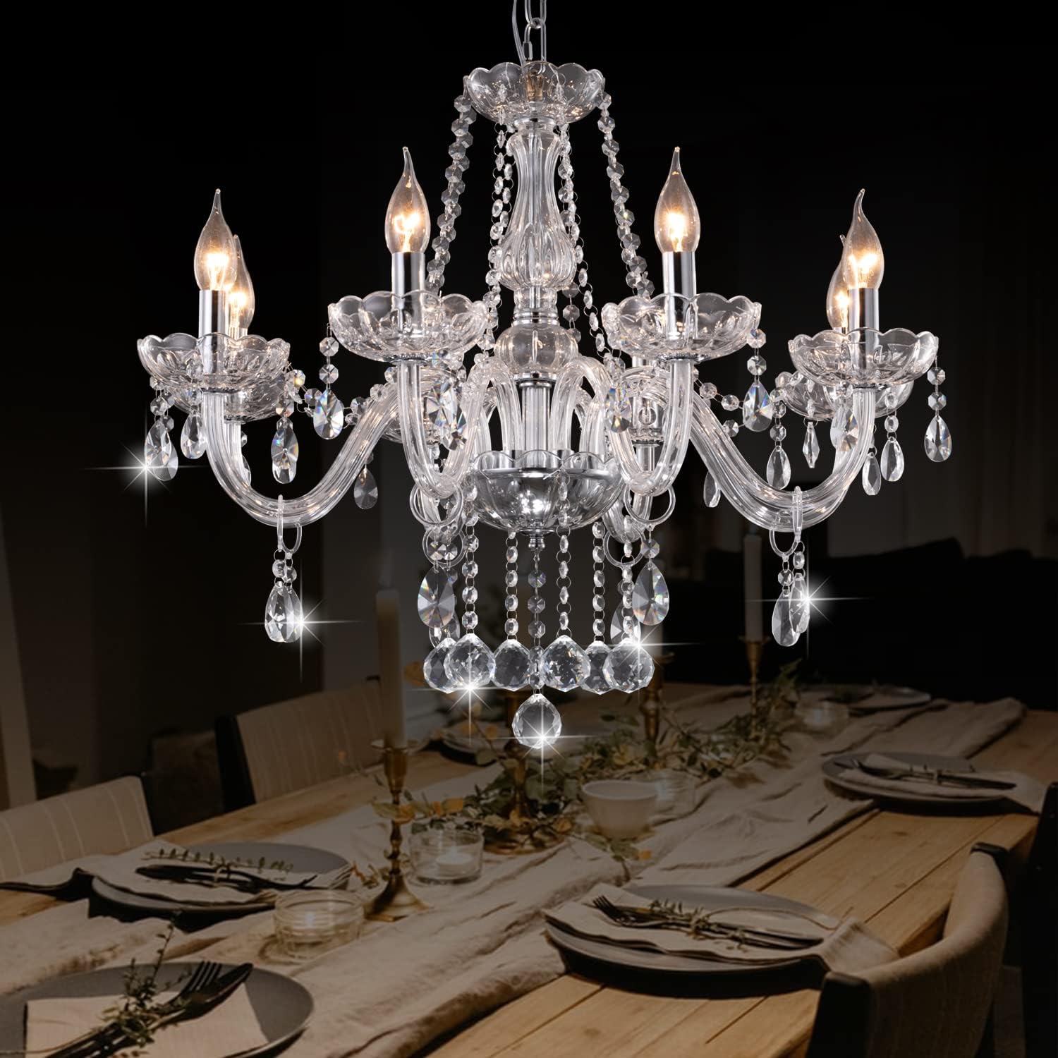 Crystal Chandelier 8 Lights LED Pendant Lamp Ceiling Fixture 31.5 Inch X 47.2 Inch O8576