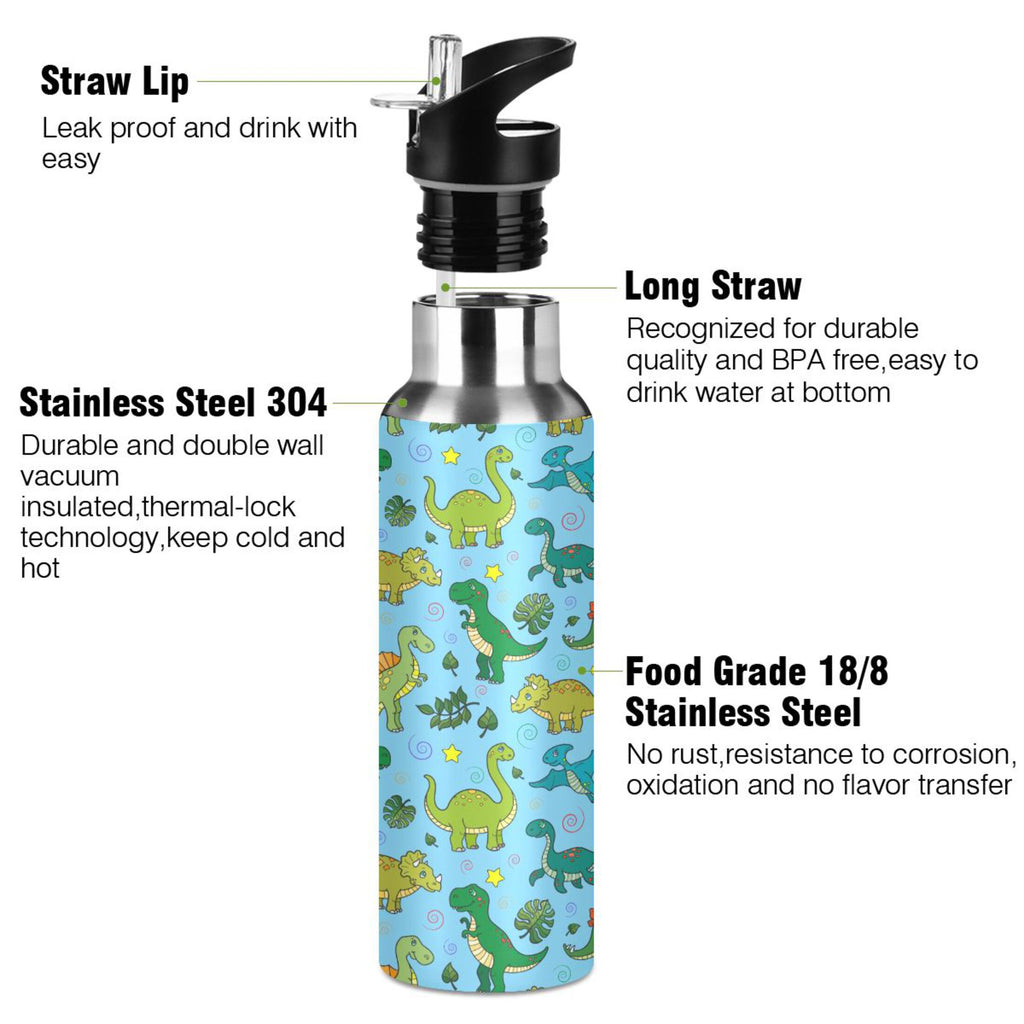 Stainless Steel Insulated Thermos Vacuum Flask Water Bottle with Straw Lid U284589