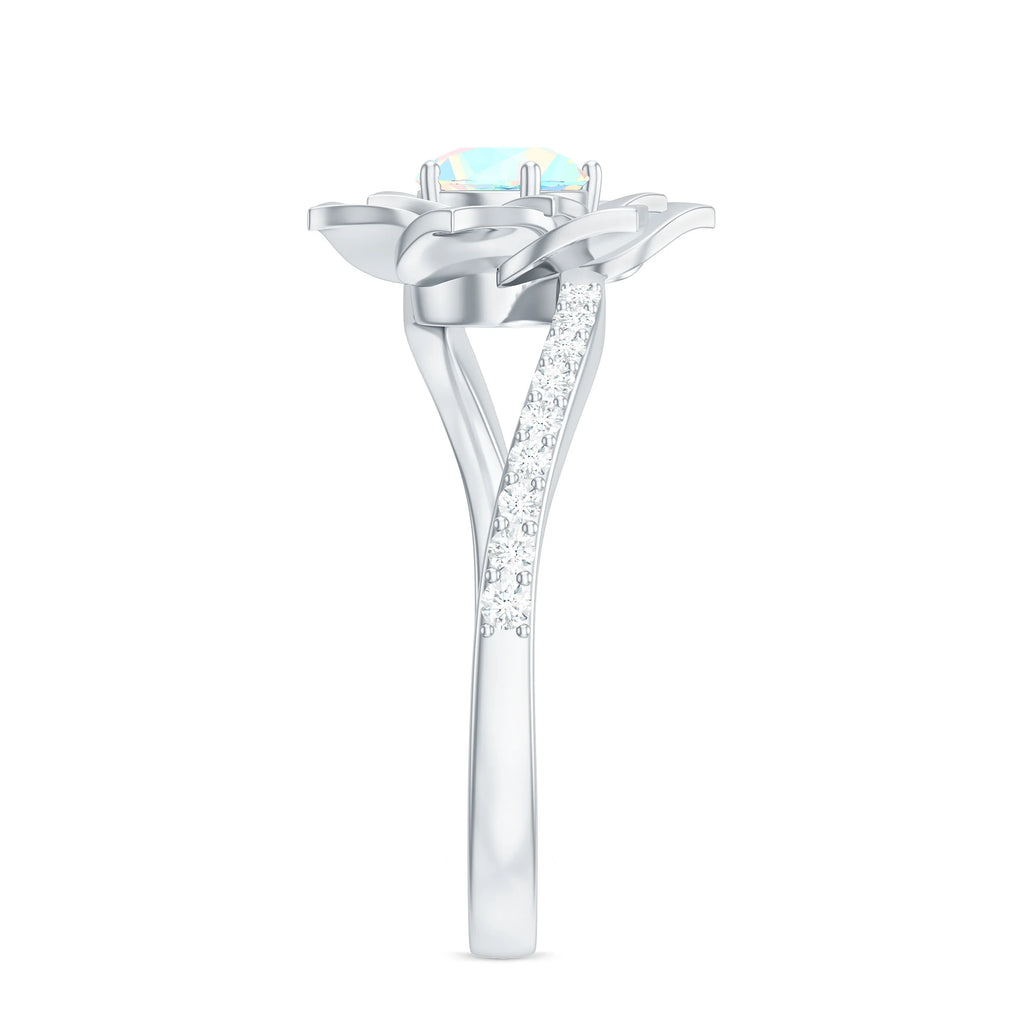 Ethiopian Opal Bypass Flower Engagement Ring with Diamond, 925 Sterling Silver L998251