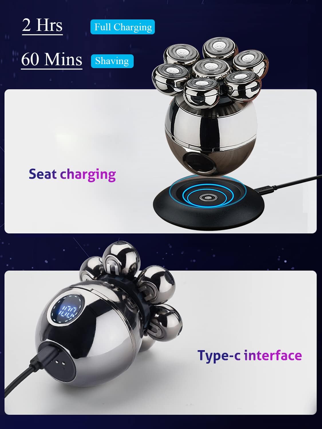 5-in-1 Electric Head Shaver Rotary Design Grooming Kit Cordless Rechargeable Pack of 2 H80873
