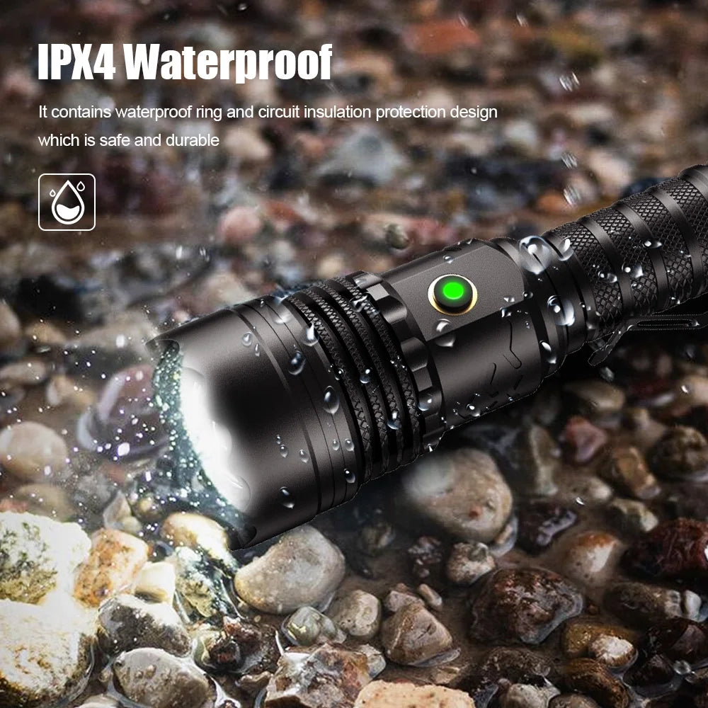 Rechargeable LED Flashlight 12000 Lumens Zoomable Handheld Spotlight with Lanyard and Hooks Q798225