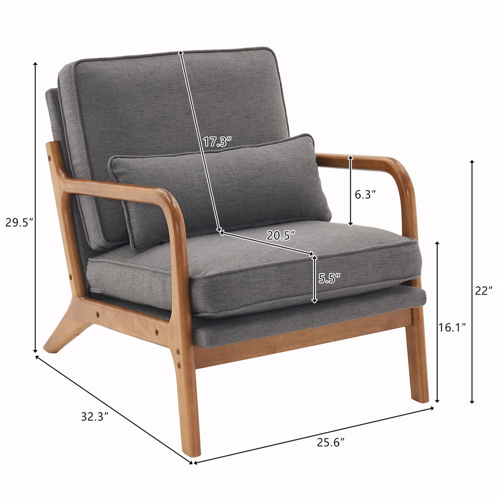 Fabric Single Sofa with Wood Legs (Gray) J131