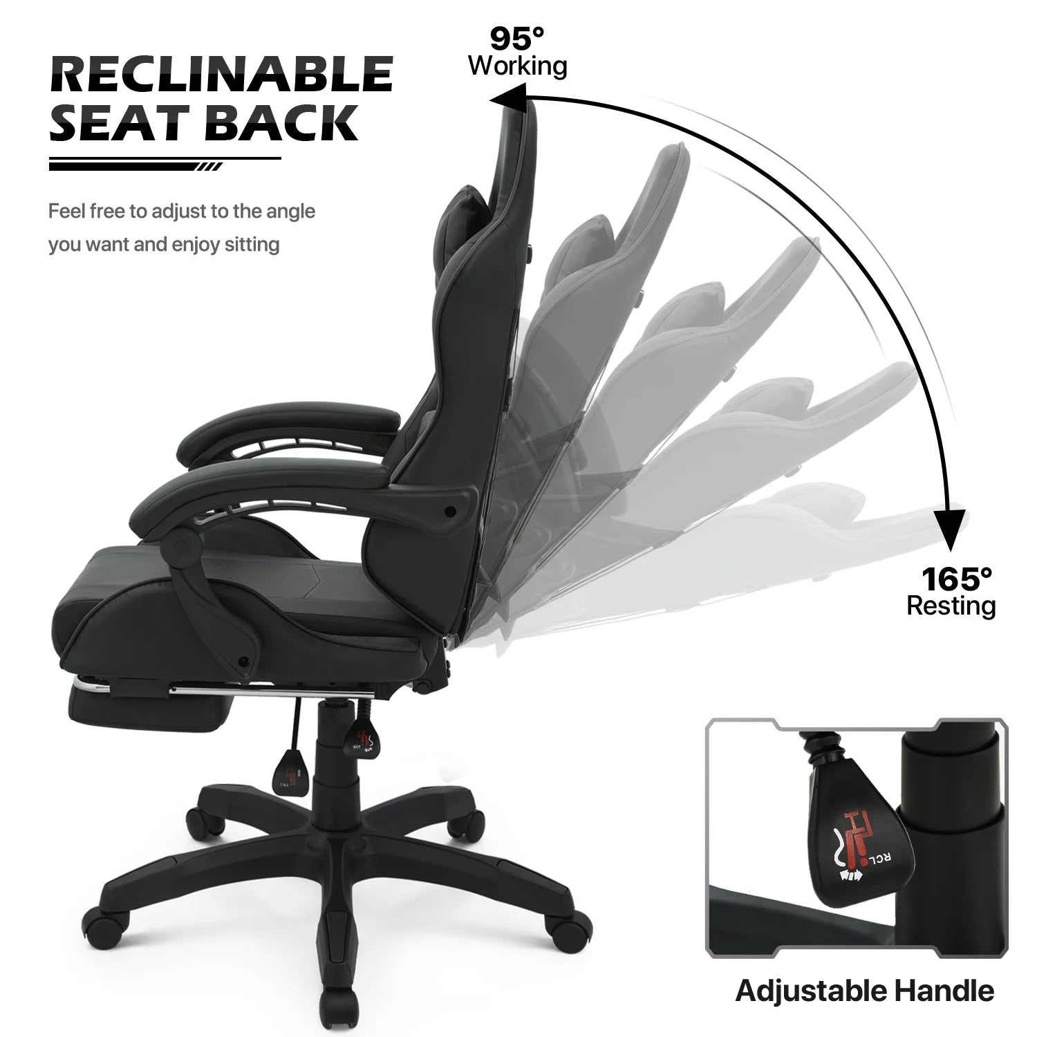 Black Swivel Gaming Chair with Footrest and Lumbar Support W40104