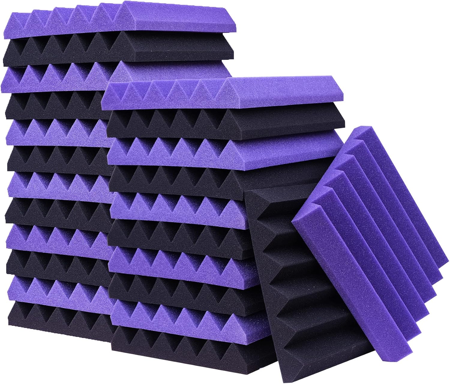 24 Pack Acoustic Panels, 12 Purple 12 Black Sound Proof Foam Panels C994705