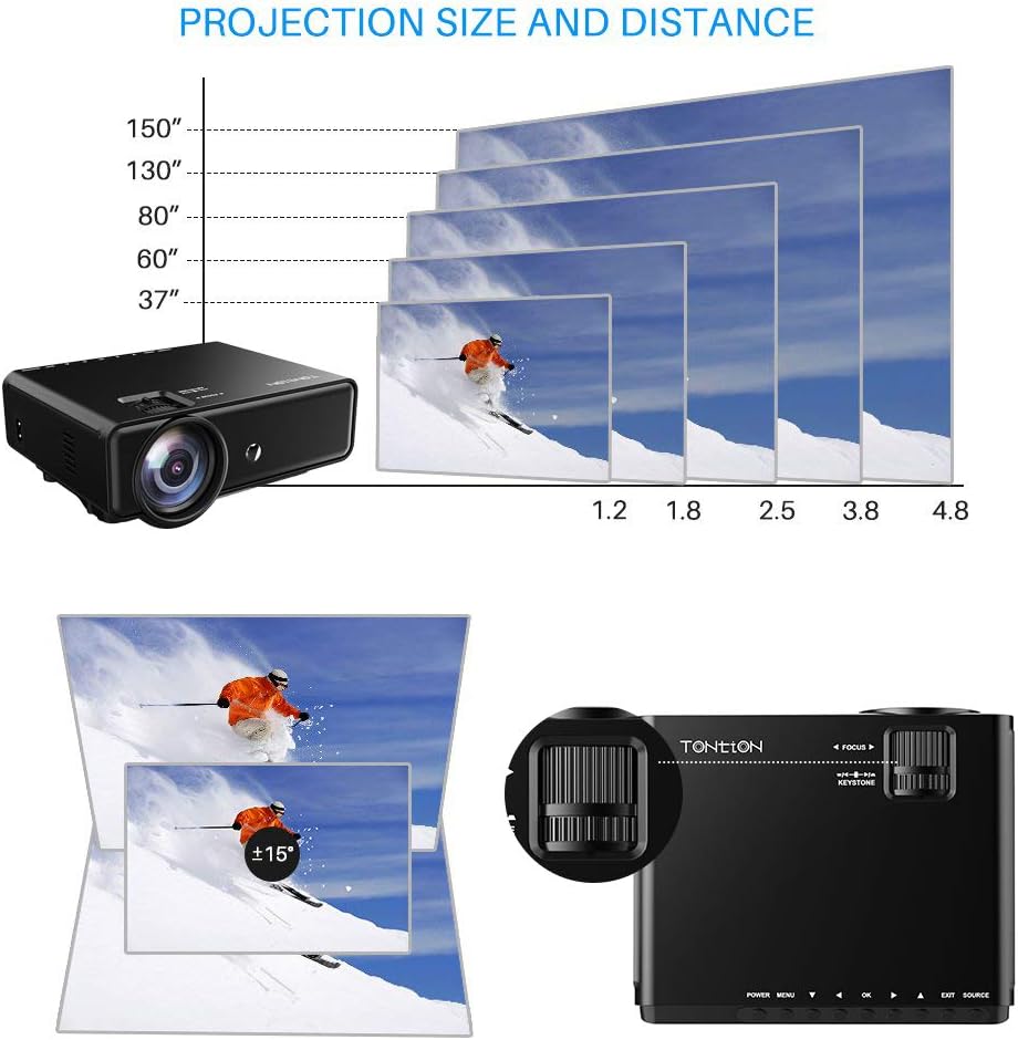 Video Projector with HDMI Cable, Support 1080P/TV/VGA/USB/AV/Laptop/Phone L275897