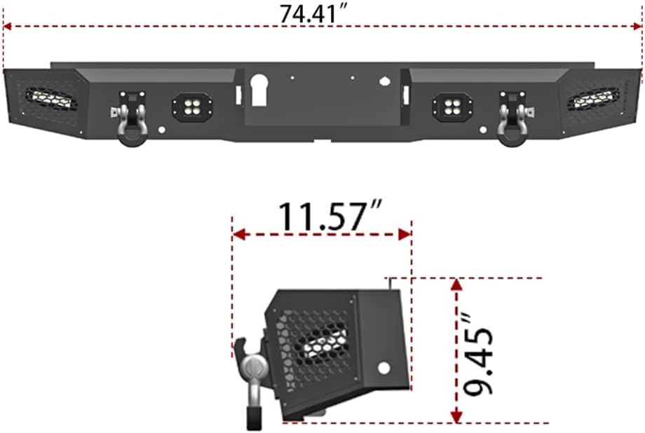 Black Texture Rear Bumper with 4 LED Lights N49208