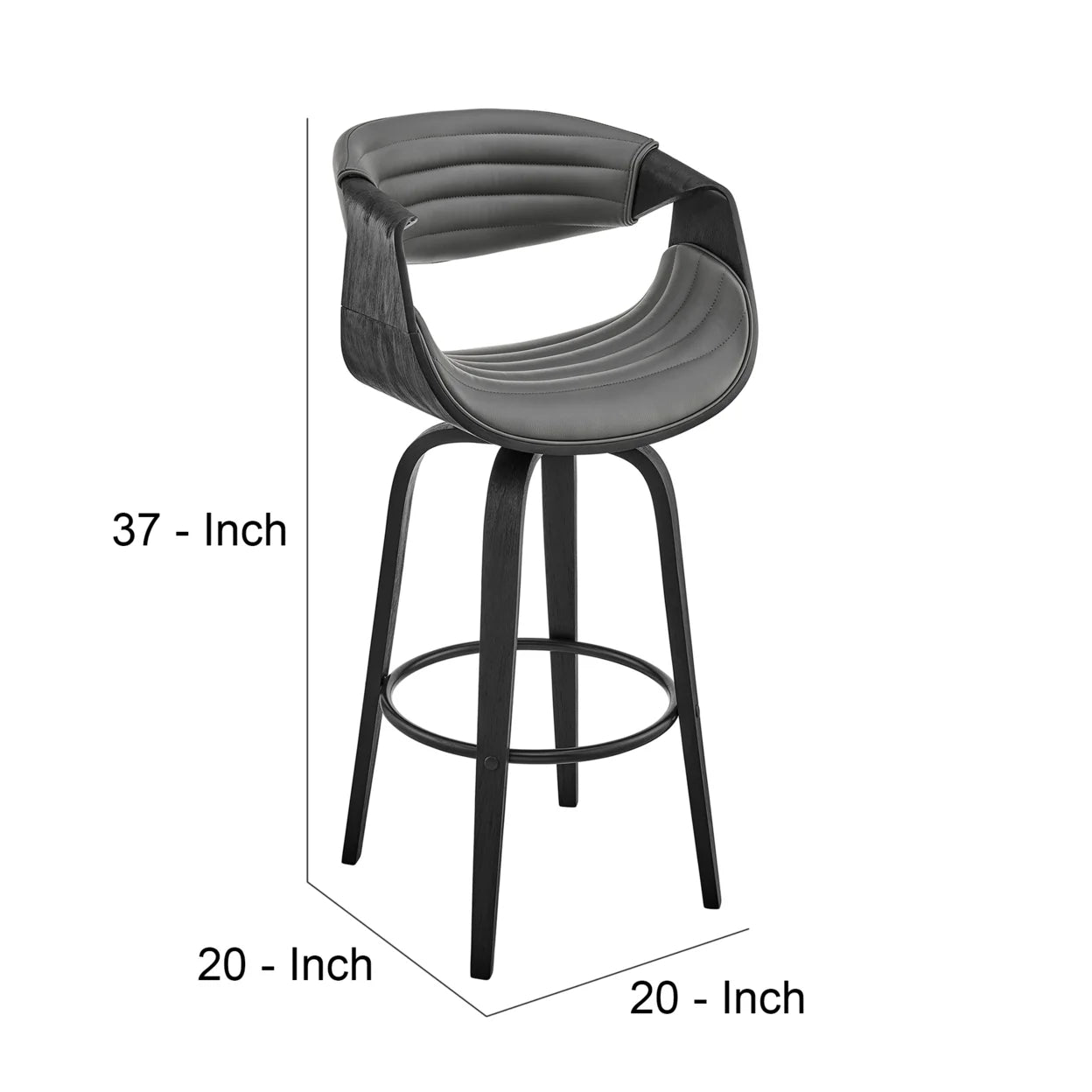 Gray and Black Swivel Counter Stool with Leatherette Bucket Seat I34293