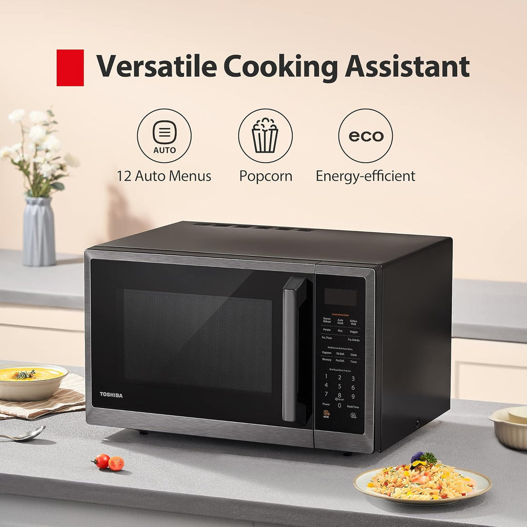 Black Stainless Steel Microwave Oven and Digital Toaster Oven with Double Infrared Heating and Speedy Convection, 6-slice/12-inch Capacity, 1700W Z3252