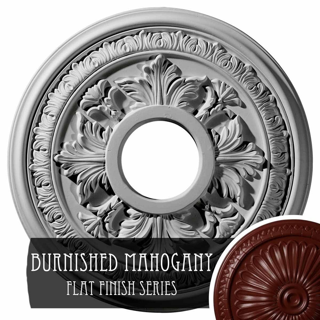 15 3/8x22OD x 4 1/4x22ID x 1 1/2x22P Hand-Painted Brushed Mahogany Ceiling Medallion A614