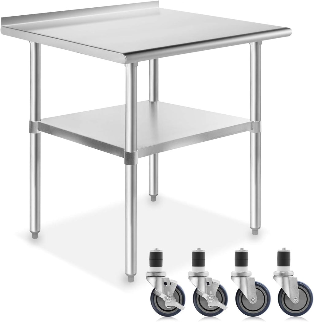 NSF Stainless Steel Commercial Work Table with Backsplash and 4 Casters 30 in. x 24 in. W392