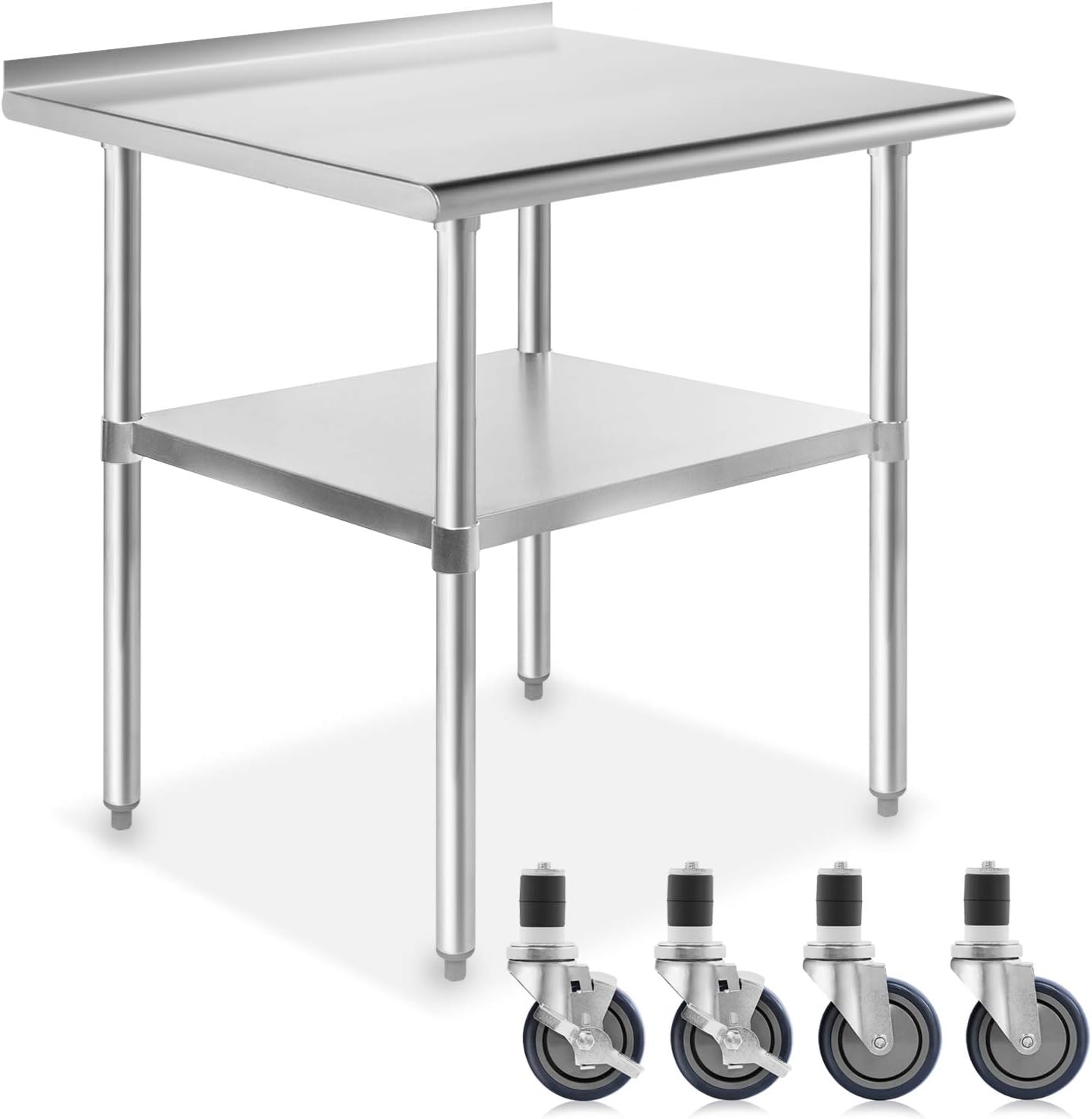 NSF Stainless Steel Commercial Work Table with Backsplash and 4 Casters 30 in. x 24 in. W392