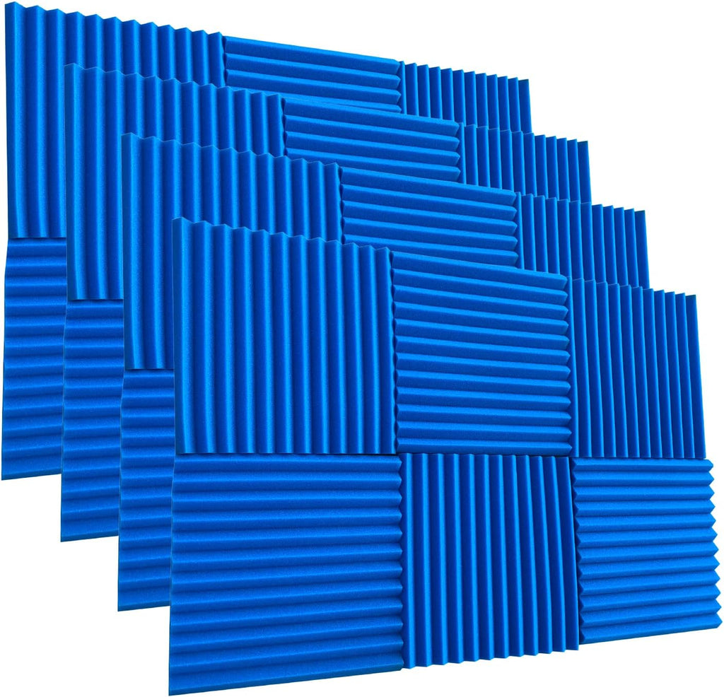 24 Pack Acoustic Panels, 12 Purple 12 Black Sound Proof Foam Panels C994705