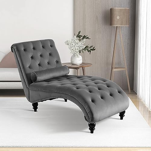 Modern Velvet Chaise Lounge Chair with Toss Pillow S2447