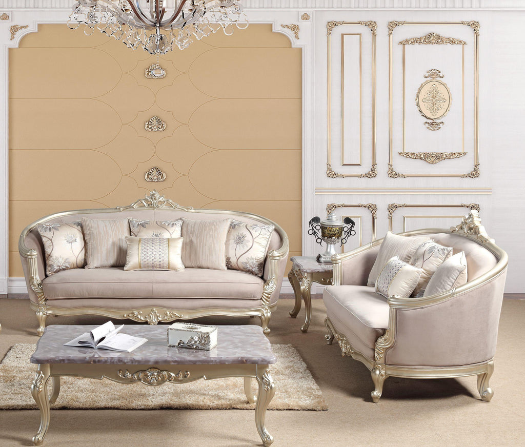 Champagne Finish Wood Sofa Set 2Pcs K830