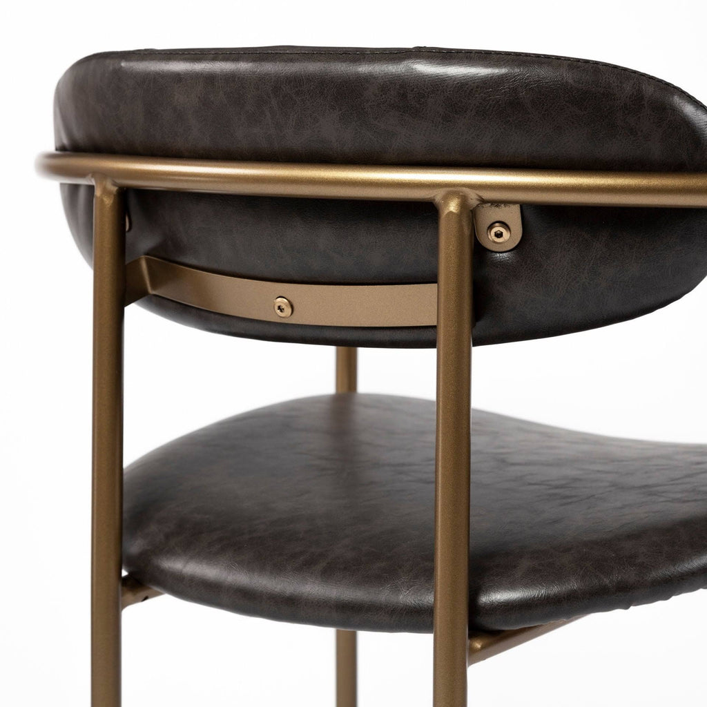 Brown Faux Leather Seat Gold Metal Bar Stool K494665
