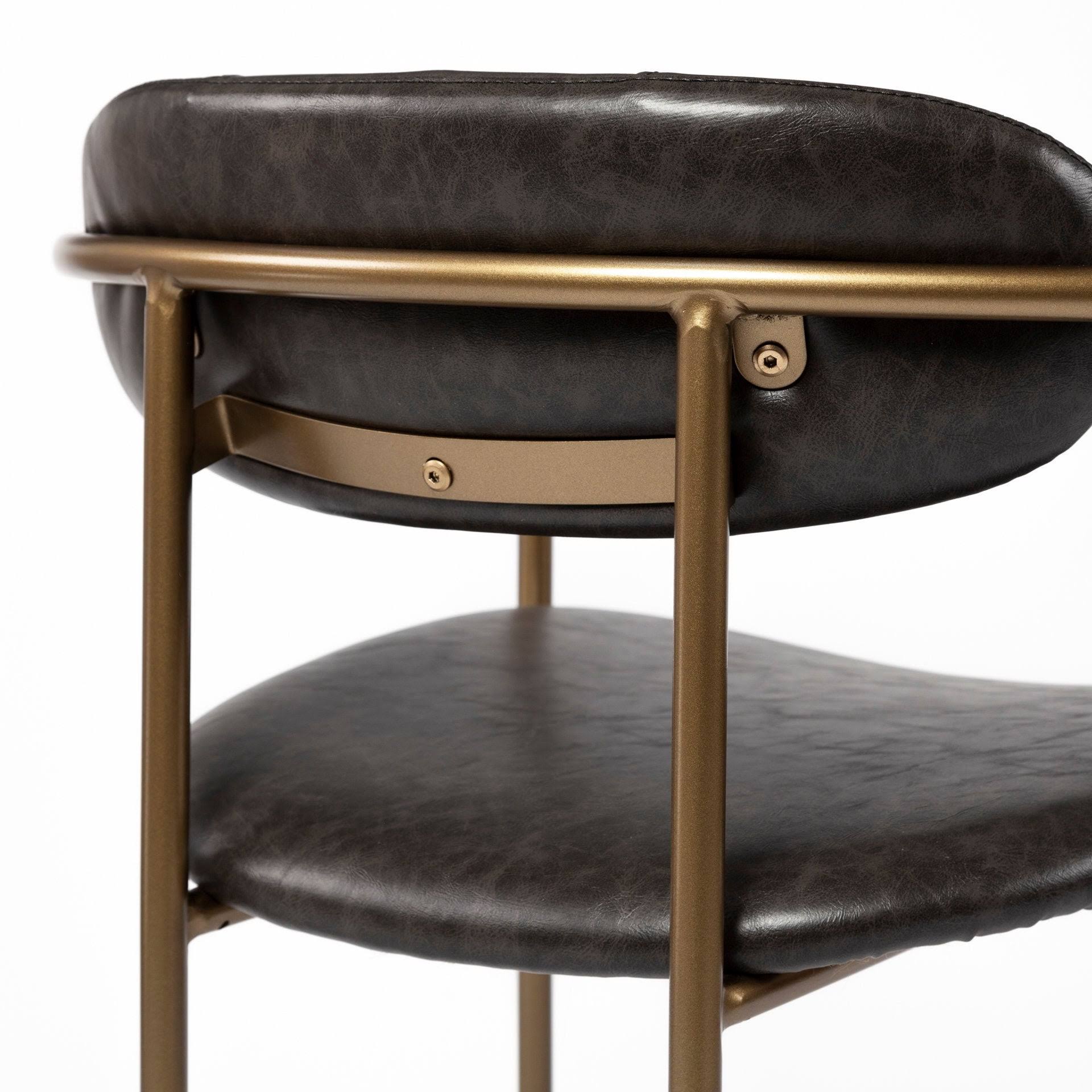 Brown Faux Leather Seat Gold Metal Bar Stool K494665